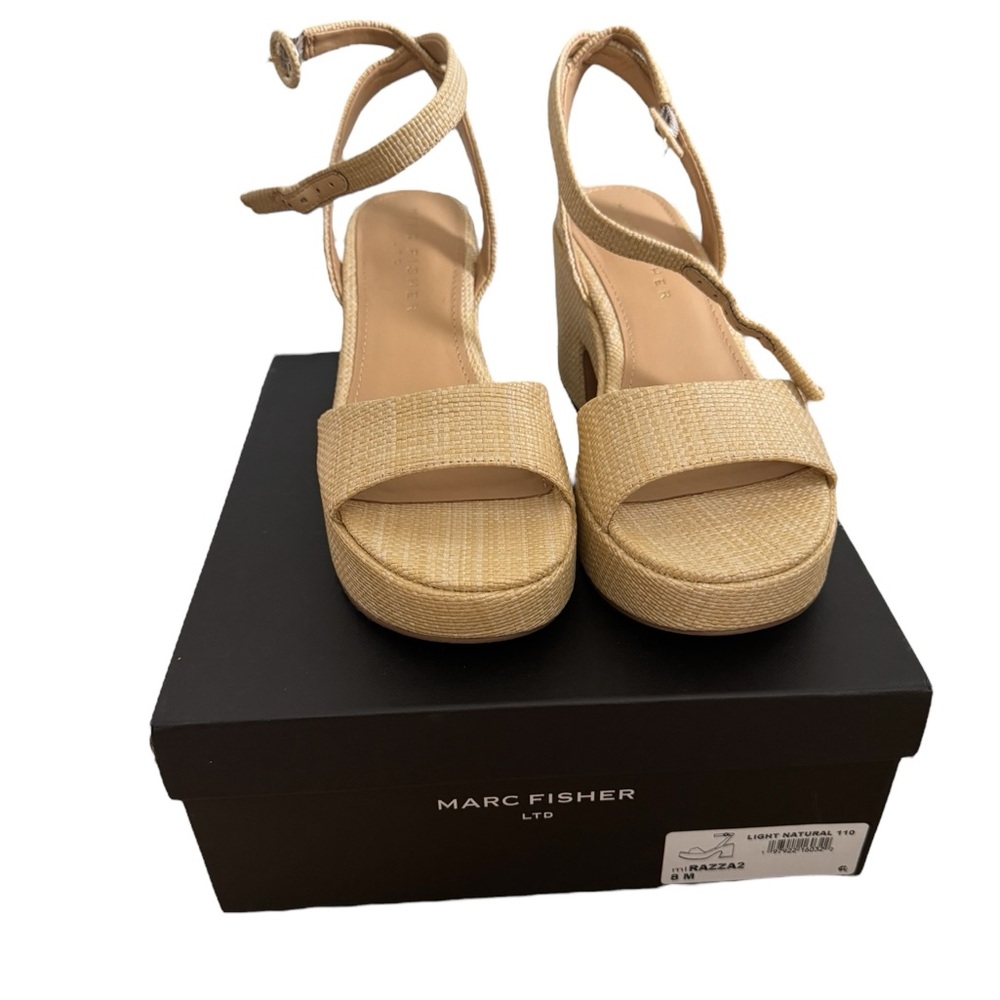 Marc Fisher Razza Platform Ankle Strap Sandals | Sz 8 | Light Natural Beige
